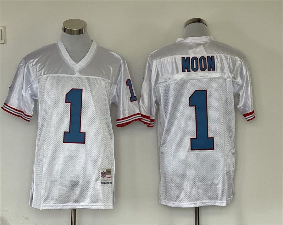 Men's Tennessee Oilers Warren Moon #1 White Legacy Replica Jerseys