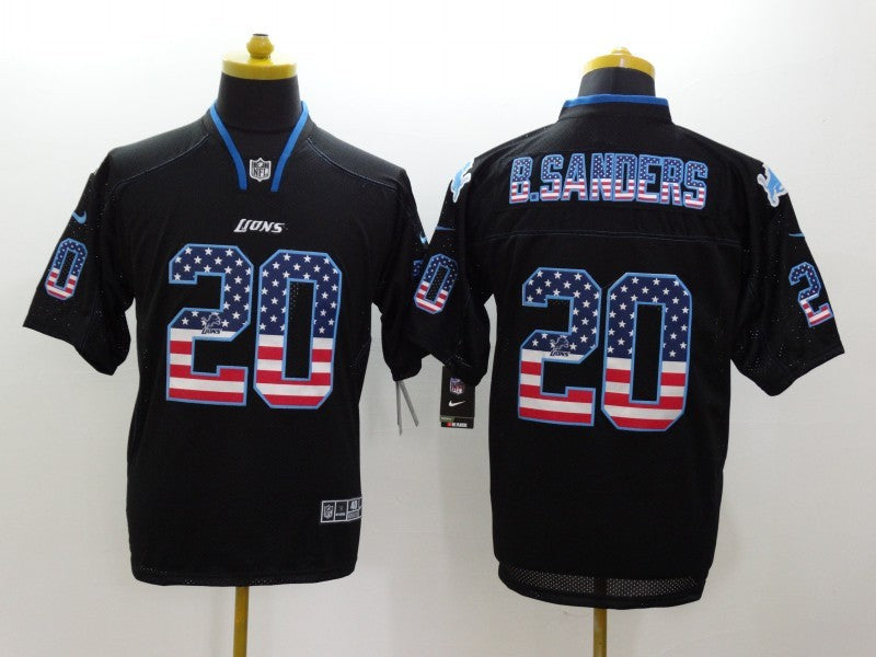 Men's Detroit Lions Barry Sanders #20 Black Game Player Jerseys