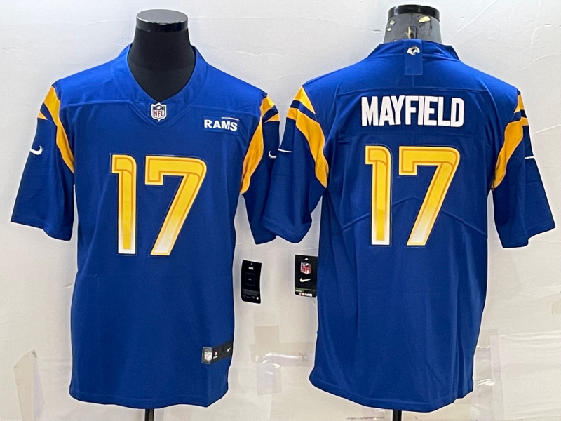 Men's Los Angeles Rams Baker Mayfield #17 Blue Game Jerseys