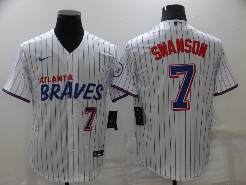 Men's Atlanta Braves Dansby Swanson #7 White Stitched Player Jerseys City Edition