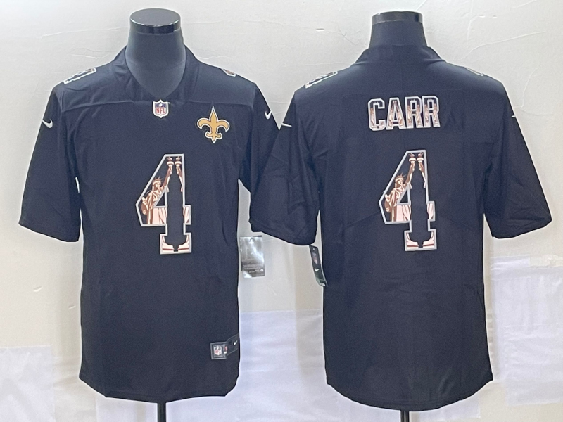 Men's New Orleans Saints Derek Carr #4 Black Team Game Jerseys