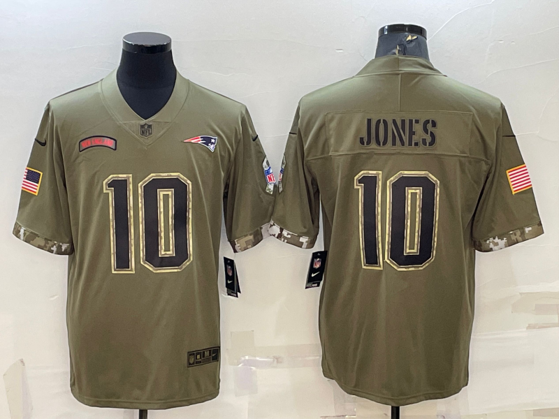 Men's New England Patriots Mac Jones #10 Olive 2022 Salute To Service Limited Jerseys