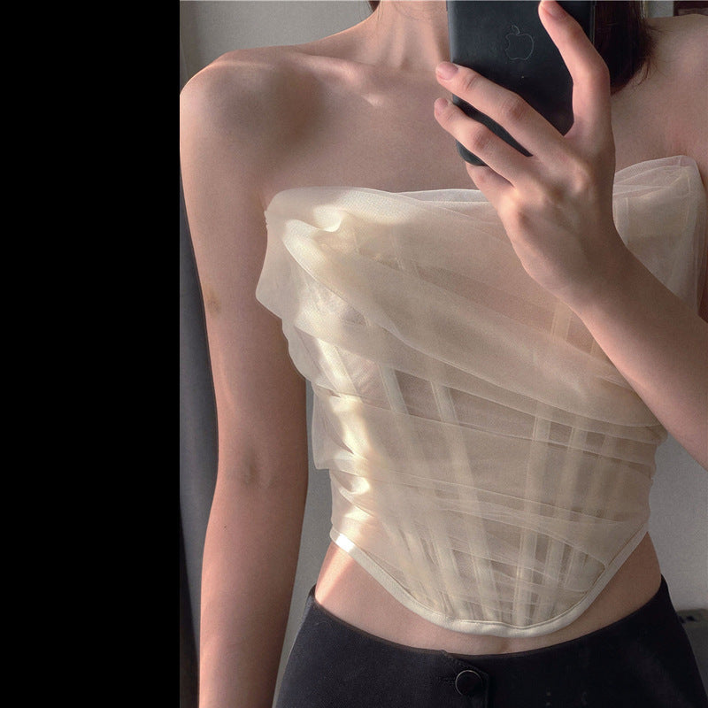 Cute Top Women's Chiffon Fishbone Corset Tight-fitting Th