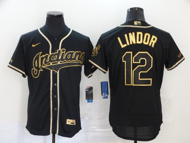 Men's Cleveland Guardians Francisco Lindor #12 Black Replica Player Jerseys