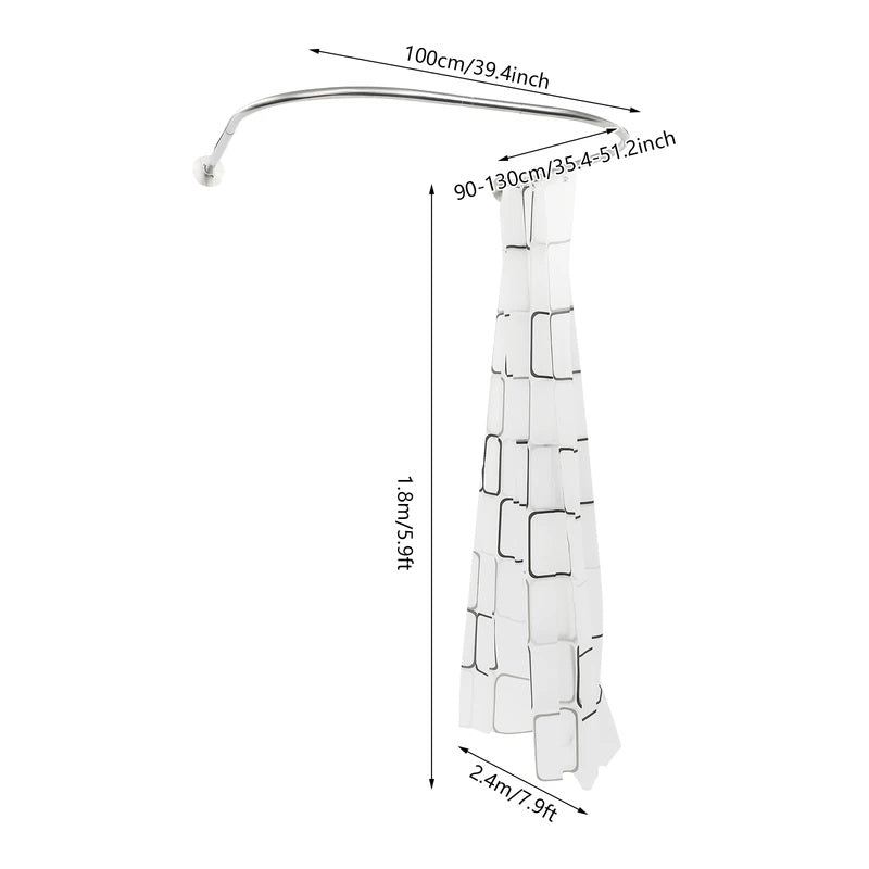 U-Shape Adjustable Shower Curtain Rod – No Drilling Needed
