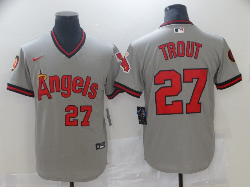 Men's Los Angeles Angels Mike Trout #27 MLB Gray Printed Baseball Jerseys