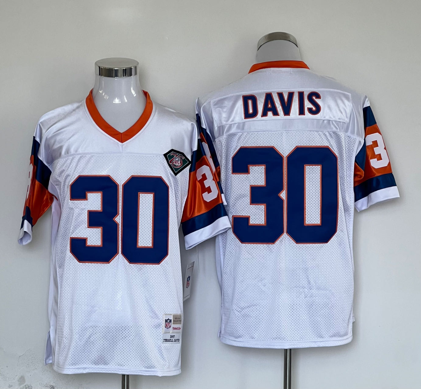 Men's Denver Broncos Terrell Davis Mitchell & Ness White Legacy Replica Jerseys