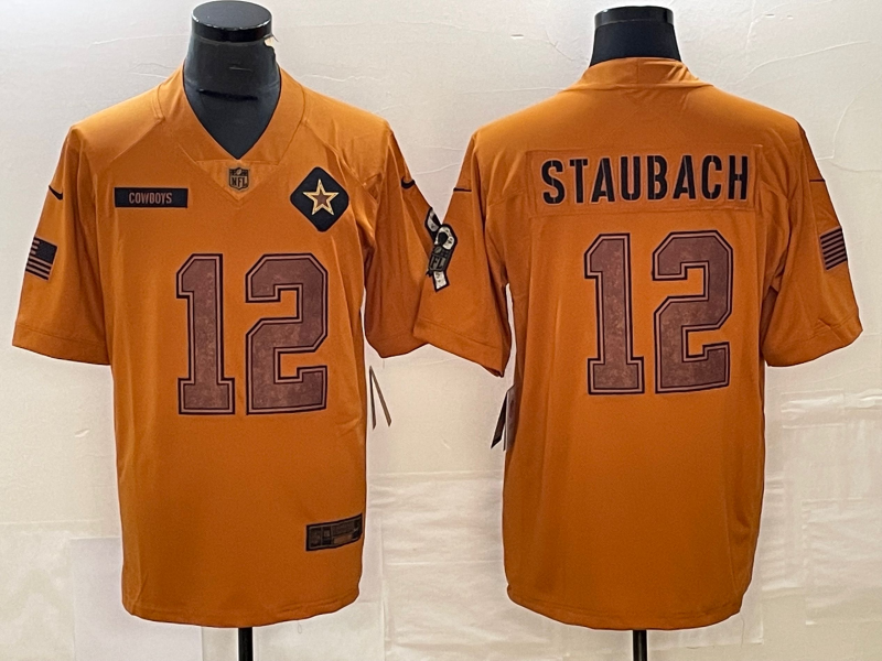 Men's Dallas Cowboys Roger Staubach #12 Brown 2023 Salute To Service Retired Player Limited Jerseys