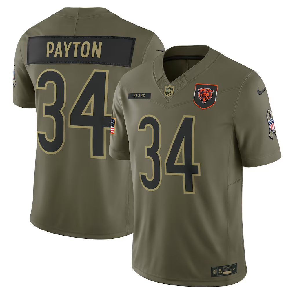 Men's Chicago Bears Walter Payton Nike Olive 2025 Salute to Service Retired Limited Jersey