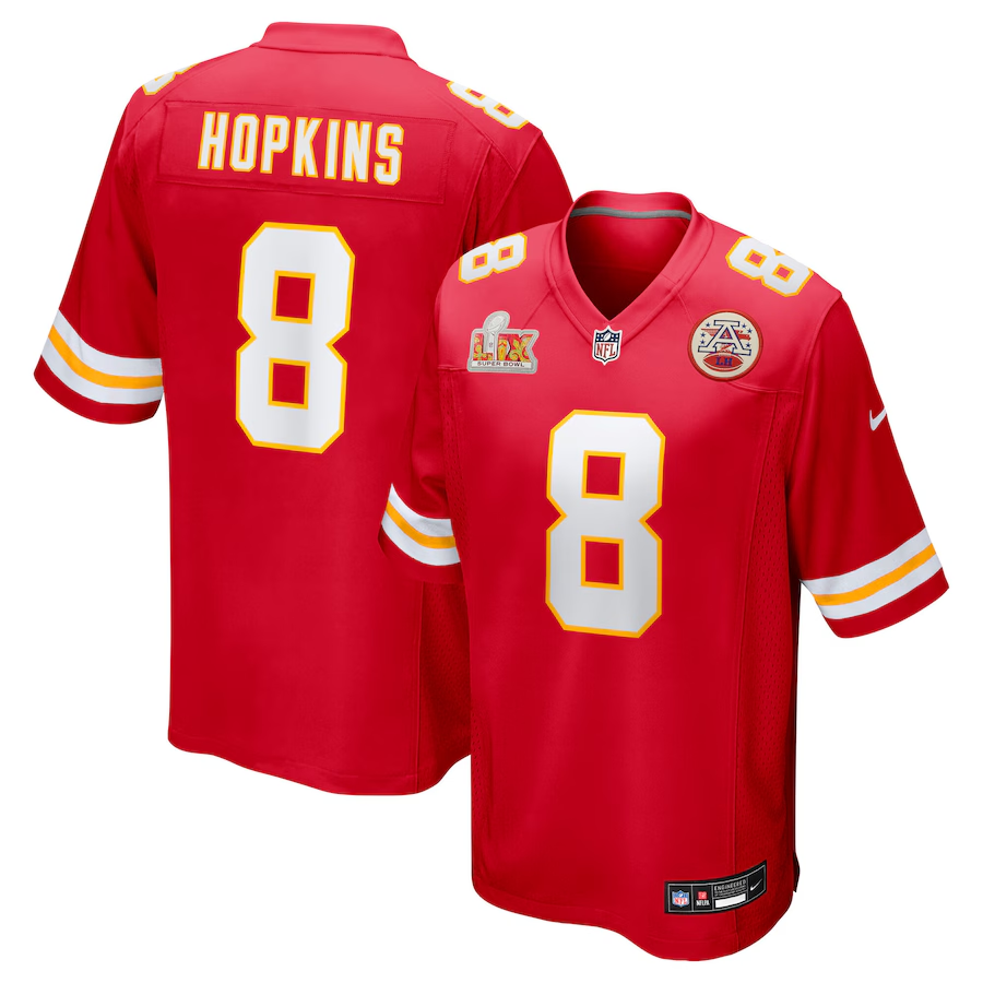 Men's Kansas City Chiefs DeAndre Hopkins #8 Red Super Bowl LIX Game Player Jerseys