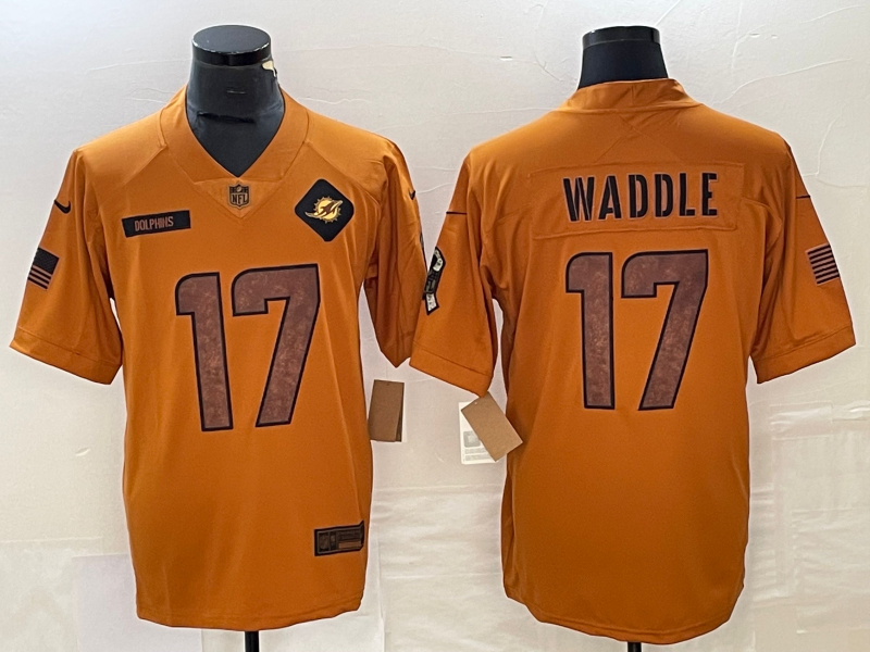 Men's Miami Dolphins Jaylen Waddle #17 Brown 2023 Salute To Service Limited Jerseys