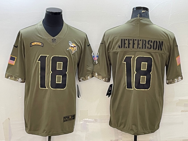 Men's Minnesota Vikings Justin Jefferson #18 Olive 2022 Salute To Service Limited Jerseys