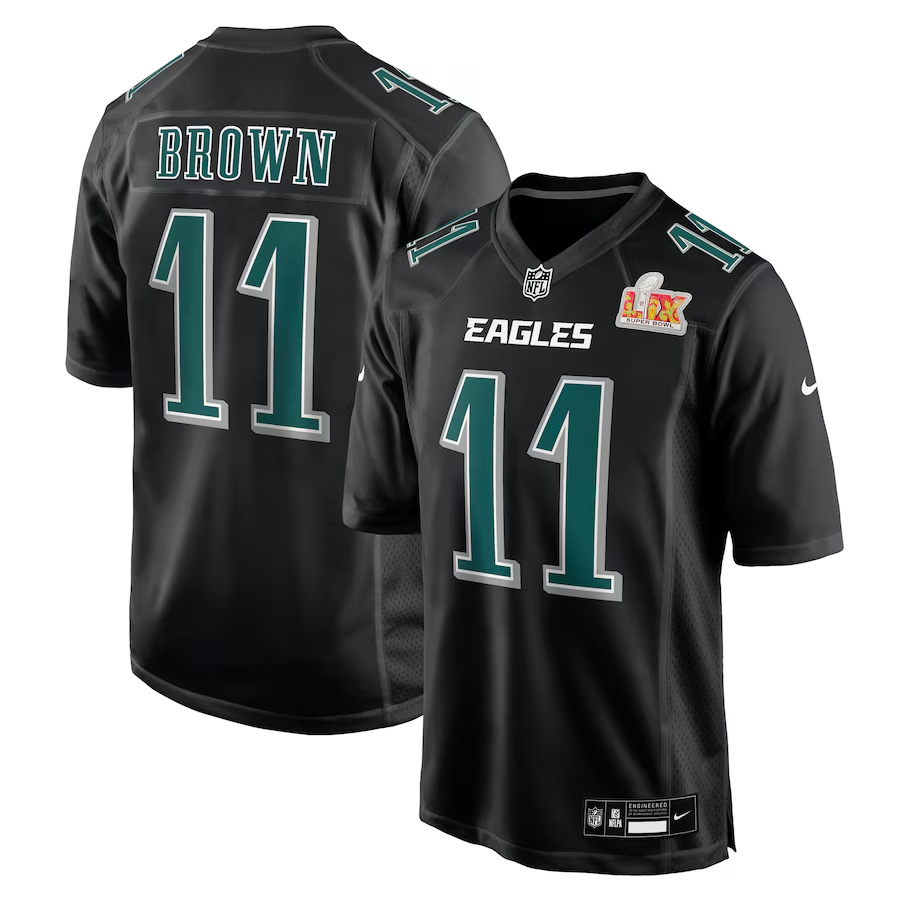 Men's Philadelphia Eagles A.J. Brown #11 Carbon Black Super Bowl LIX Fashion Game Player Jerseys