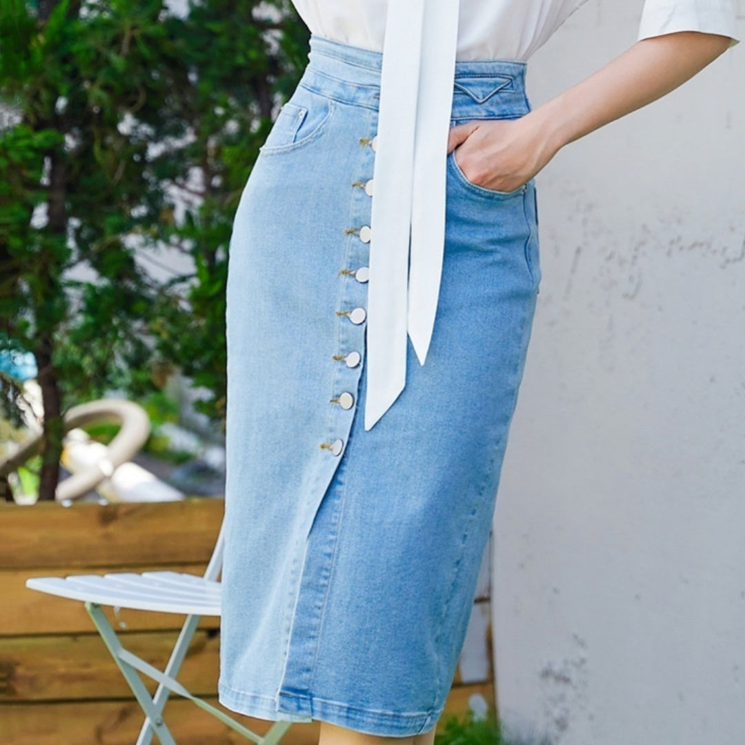 Cute Skirt Single-breasted Denim Skirt For Women