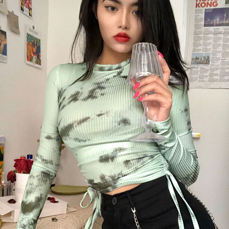 Trendy Top Short Drawstring Tie Crop Top Women