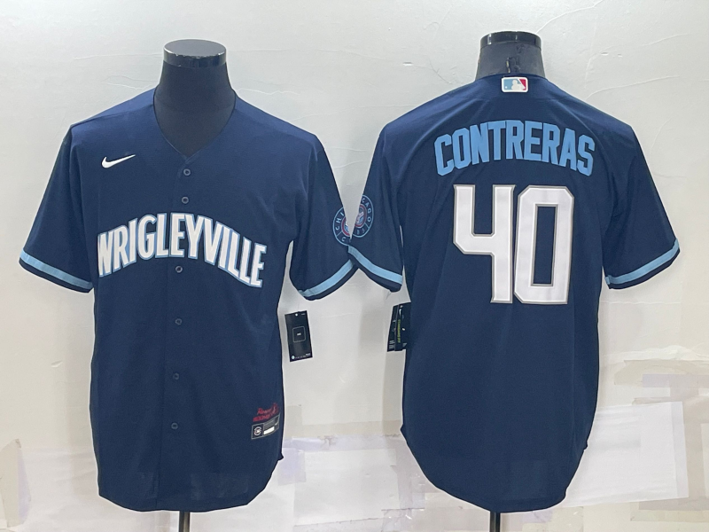 Men's Chicago Cubs Willson Contreras #40 Navy Replica Baseball Jerseys