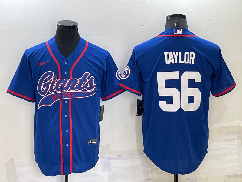 Men's New York Giants Lawrence Taylor #56 Blue Game Jerseys Joint Edition