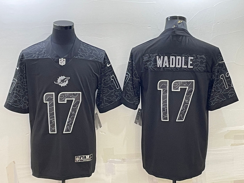 Men's Miami Dolphins Jaylen Waddle #17 Black RFLCTV Limited Jerseys