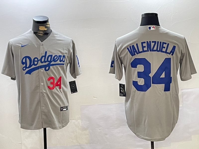 Men's Los Angeles Dodgers Fernando Valenzuela #34 Gray Replica Baseball Jerseys
