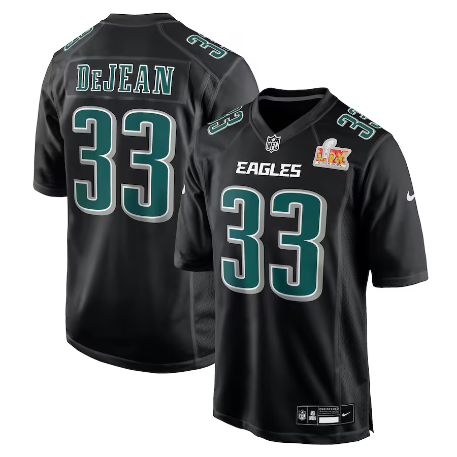Men's Philadelphia Eagles Cooper DeJean #33 Carbon Black Super Bowl LIX Fashion Game Player Jerseys