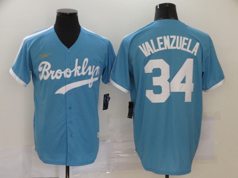 Men's Los Angeles Dodgers Fernando Valenzuela #34 Light Blue Replica Baseball Jerseys