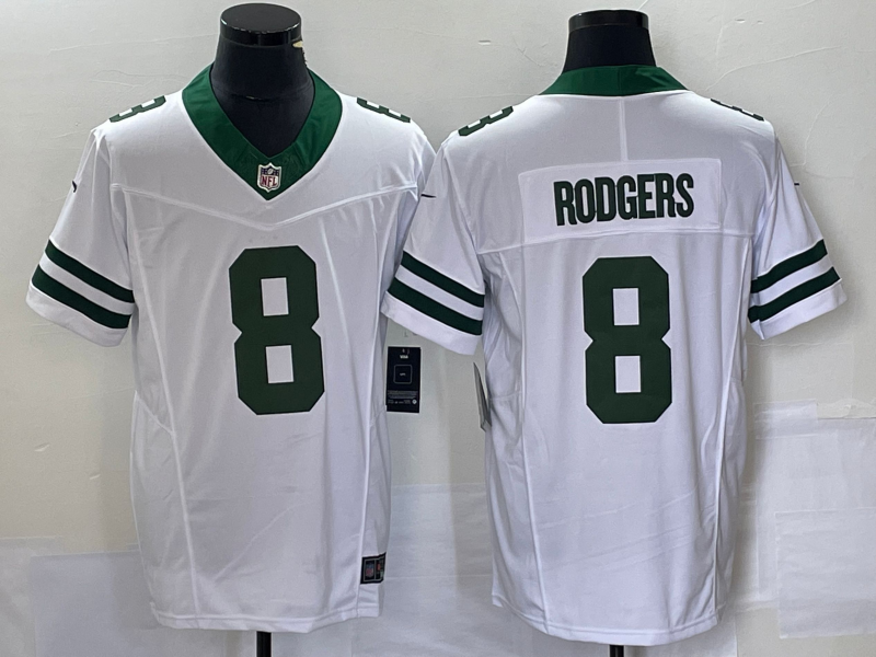 Men's New York Jets Aaron Rodgers #8 White Legacy Vapor F.U.S.E. Limited Jerseys