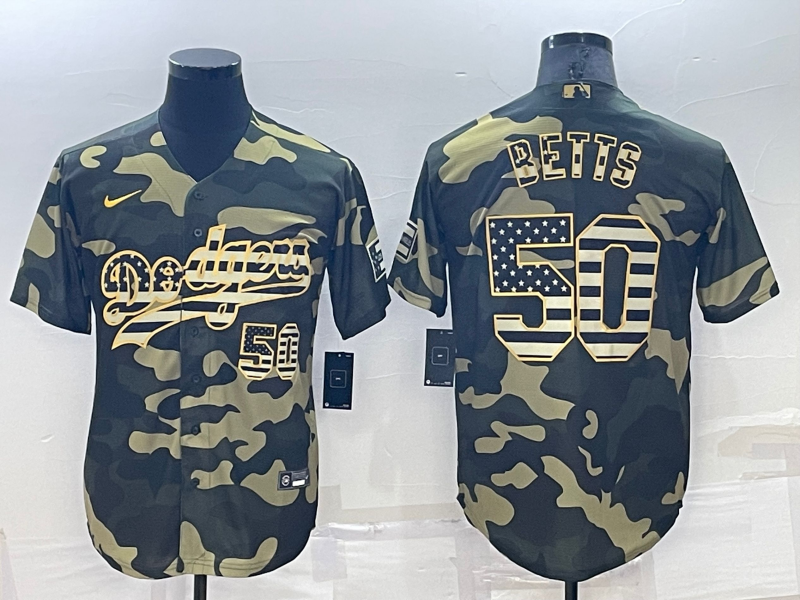 Men's Los Angeles Dodgers Mookie Betts #50 Camouflage Replica Baseball Jerseys