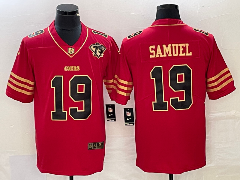 Men's San Francisco 49ers Deebo Samuel #19 Red 75th Anniversary Player Jerseys
