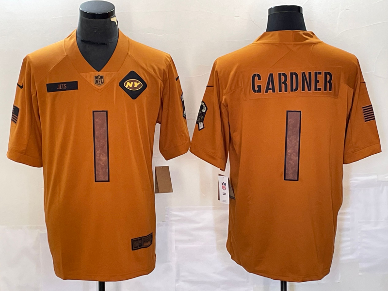 Men's New York Jets Ahmad Sauce Gardner #1 Brown 2023 Salute To Service Limited Jerseys
