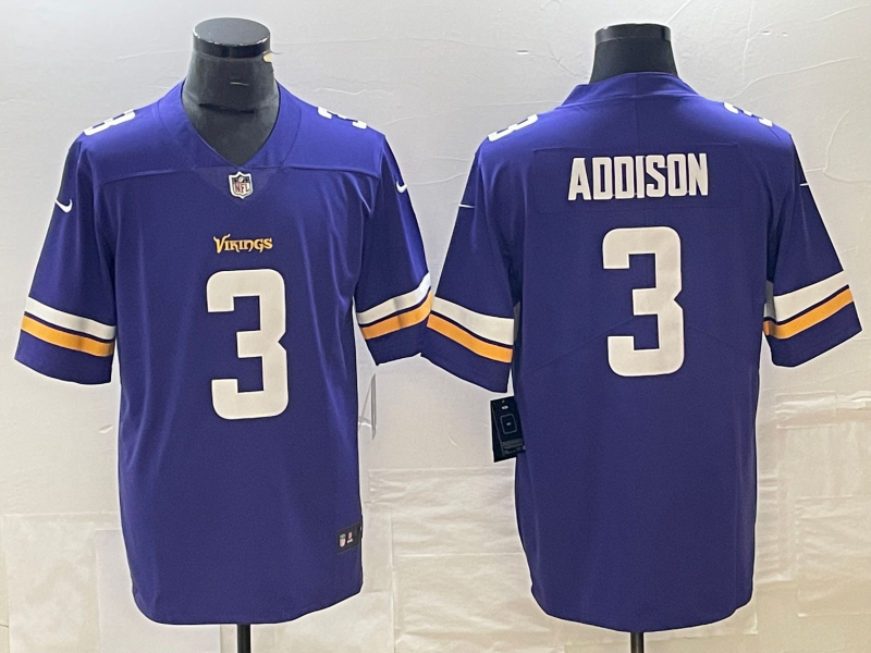 Men's Minnesota Vikings Jordan Addison #3 Purple 2023 NFL Draft First Round Pick Game Jerseys