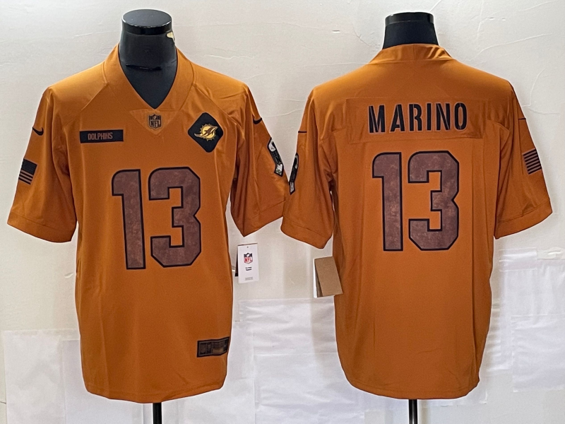 Men's Miami Dolphins Dan Marino #13 Brown 2023 Salute To Service Retired Player Limited Jerseys