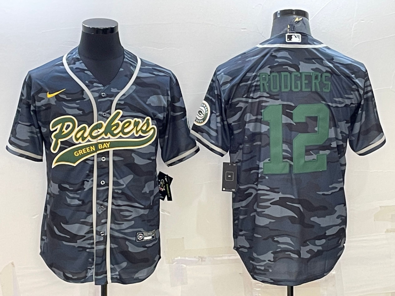 Men's Green Bay Packers Aaron Rodgers #12 Grey camouflage Game Player Jerseys Joint Edition
