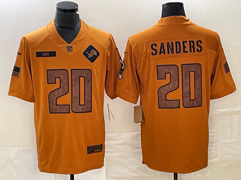 Men's Detroit Lions Barry Sanders #20 Brown 2023 Salute To Service Retired Player Limited Jerseys