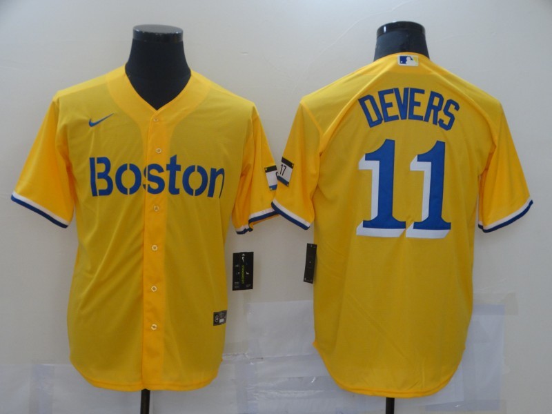Men's Boston Red Sox Rafael Devers #11 Yellow Replica Baseball Jerseys