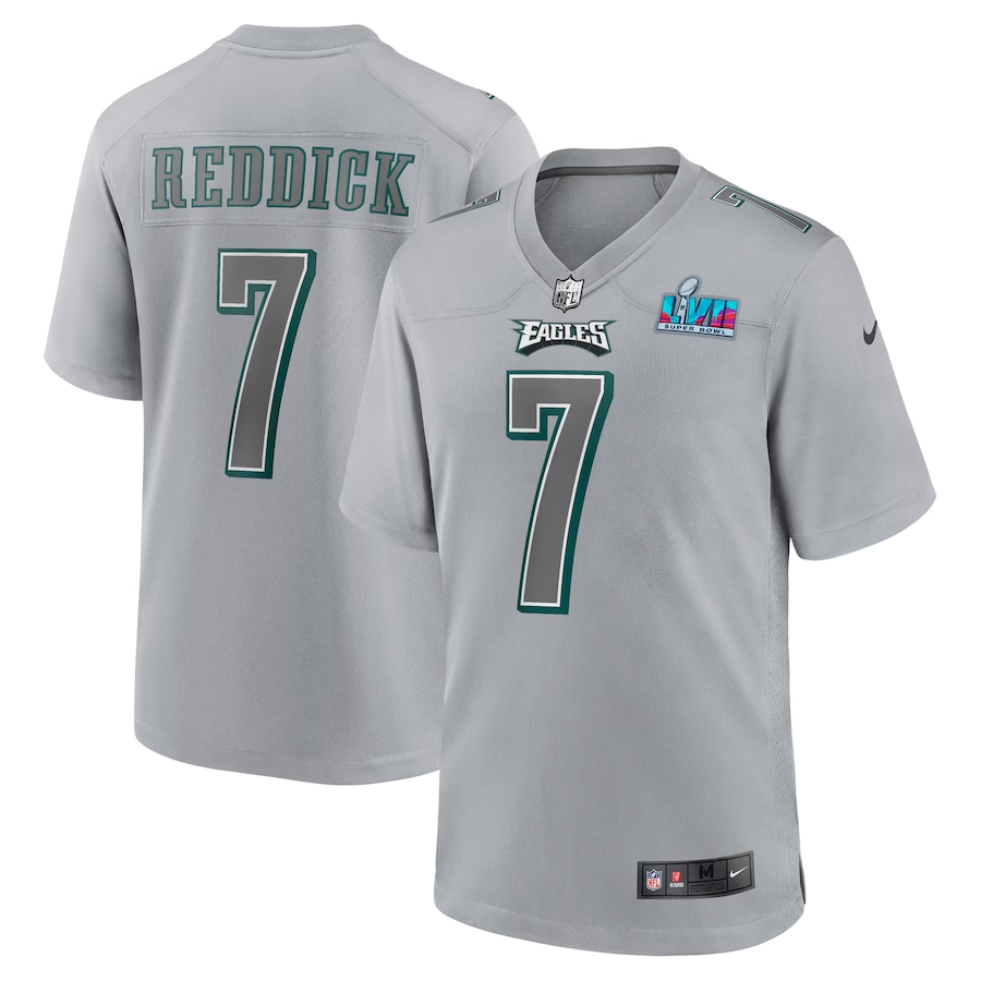 Men's Philadelphia Eagles Haason Reddick #7 Gray Super Bowl LVII Patch Atmosphere Fashion Game Jerseys