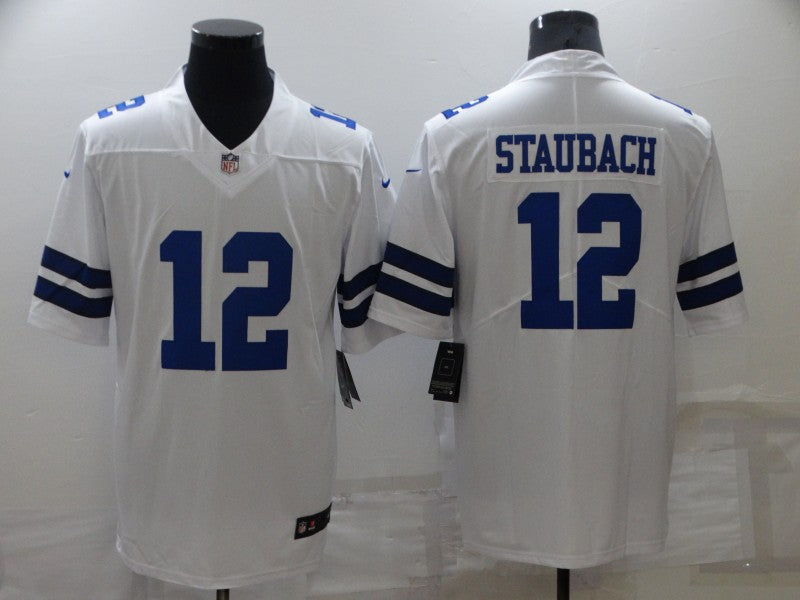 Men's Dallas Cowboys Roger Staubach #12 White Vapor Limited Jerseys