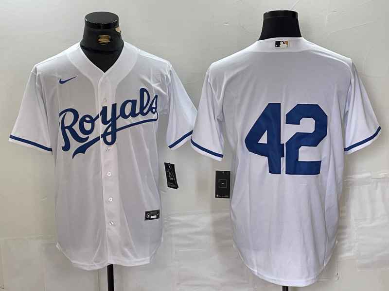 Men's Kansas City Royals #42 White 2024 Jackie Robinson Day Home Limited Jerseys