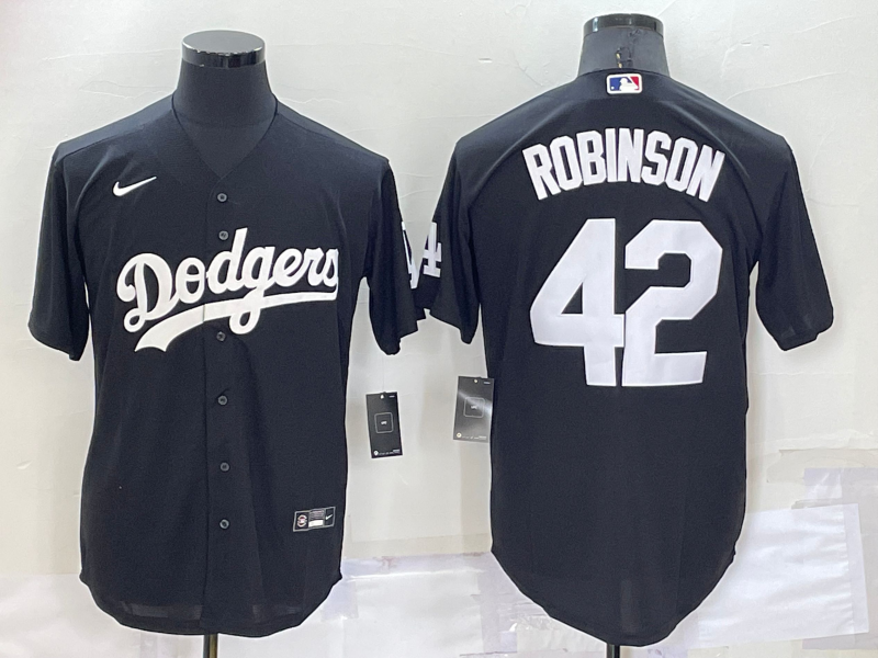 Men's Los Angeles Dodgers Jackie Robinson #42 Black Replica Baseball Jerseys