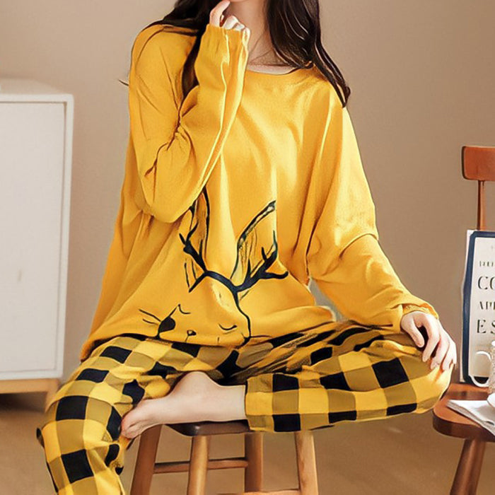 Fashionable Apparel Pajamas Set Women Cute Cartoon Print Sle