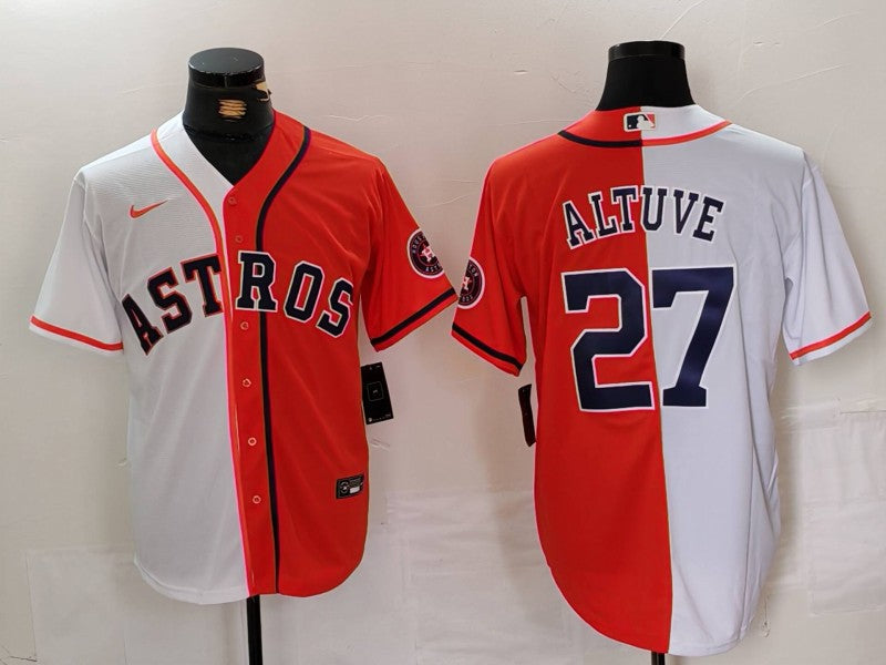 Men's Houston Astros Jose Altuve #27 White/Orange Limited Player Jerseys
