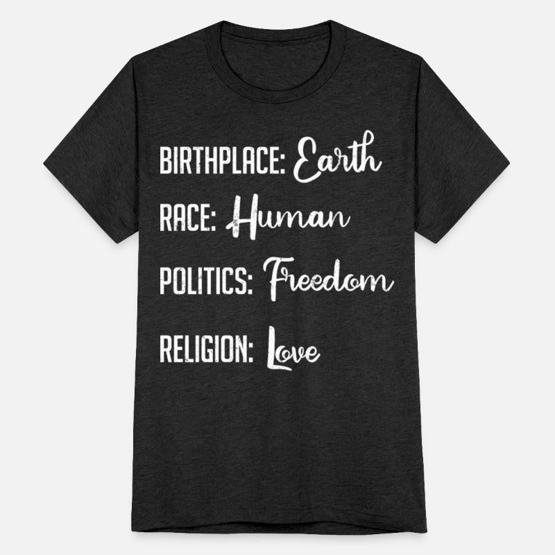 Birthplace Earth, Race Human, Politics Religion
