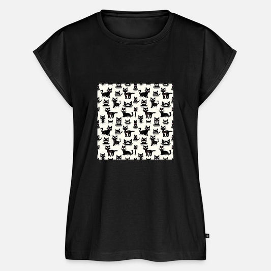 Black cats with purple eyes on beige background