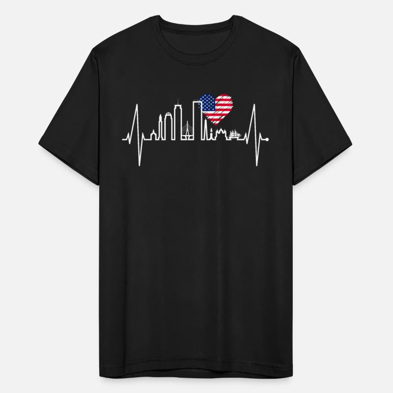 Boston Skyline Heartbeat Silhouette Heart US Flag