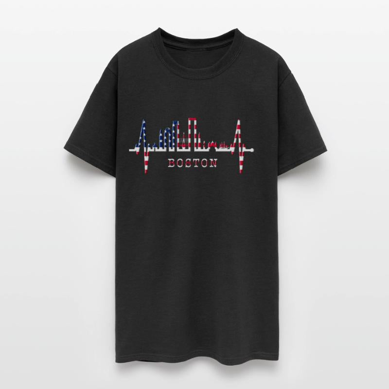 Boston Skyline Heartbeat Silhouette Heart US Love