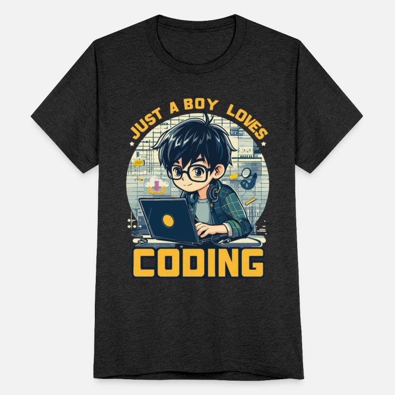 boy working with laptop, just girl loves coding