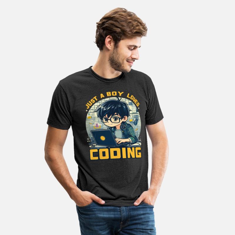 boy working with laptop, just girl loves coding