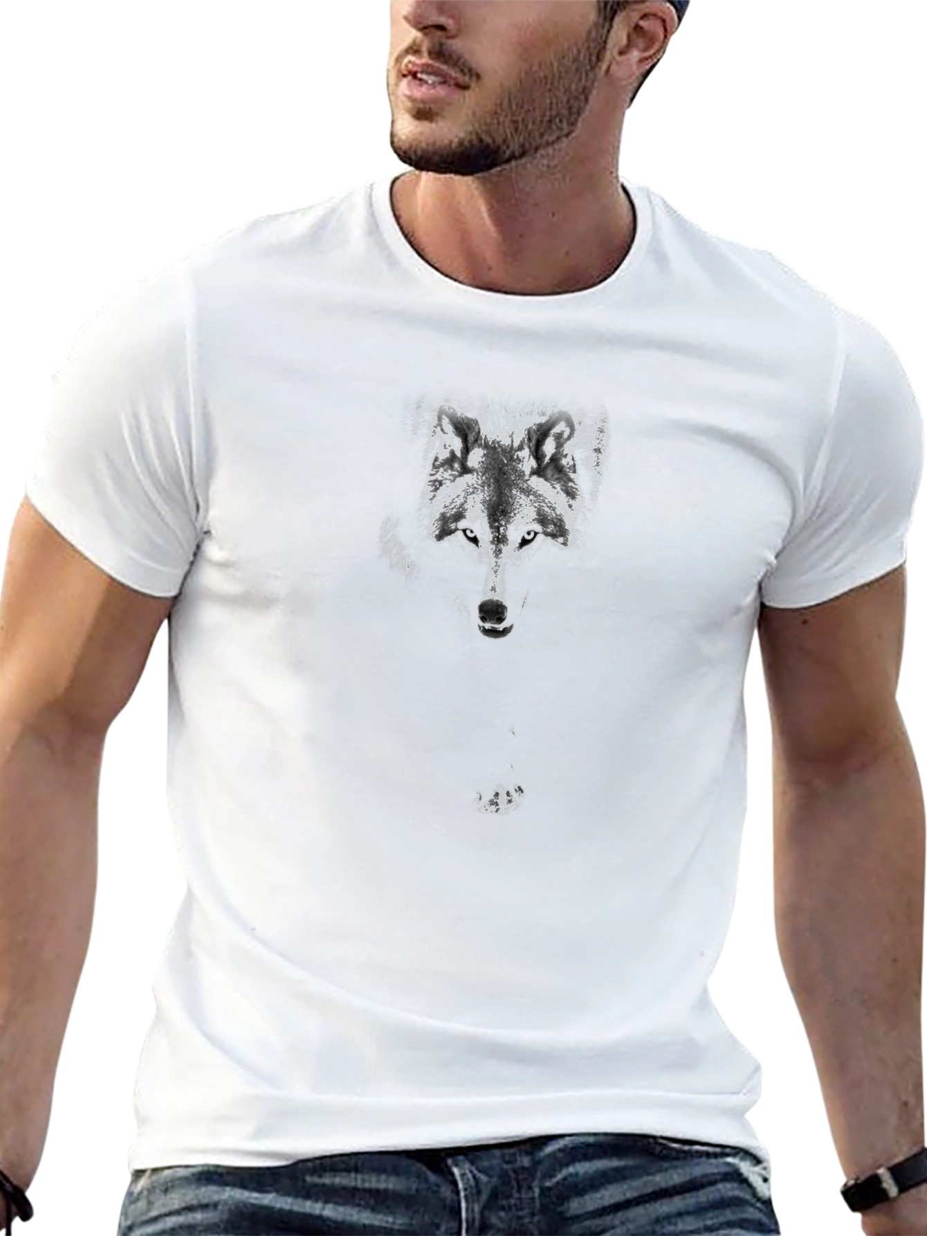 Wolf Graphic Print Mens Black T-Shirt