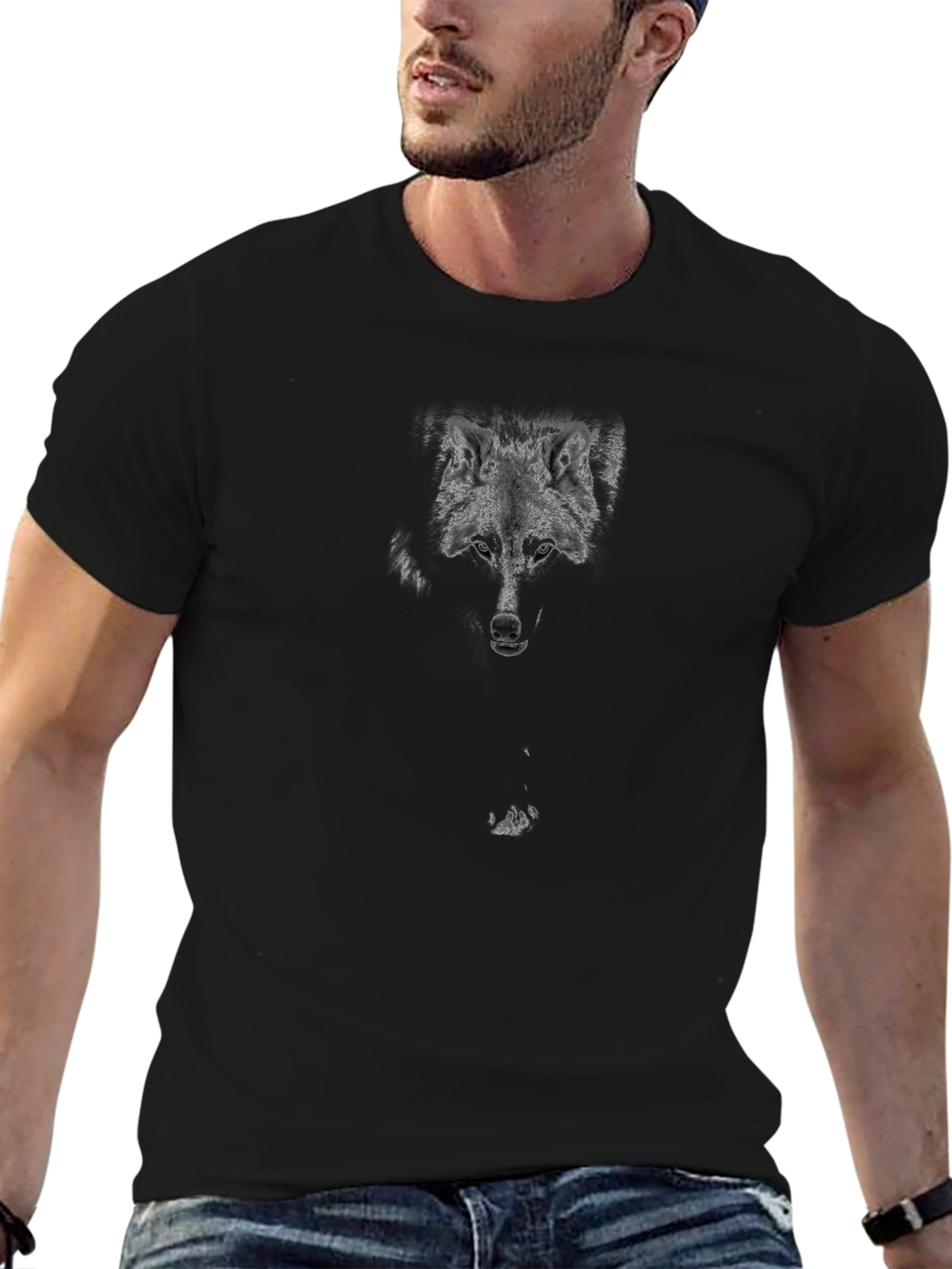 Wolf Graphic Print Mens Black T-Shirt