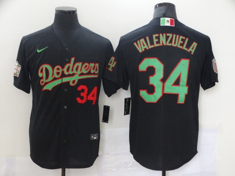 Men's Los Angeles Dodgers Fernando Valenzuela #34 Black Replica Game Jerseys
