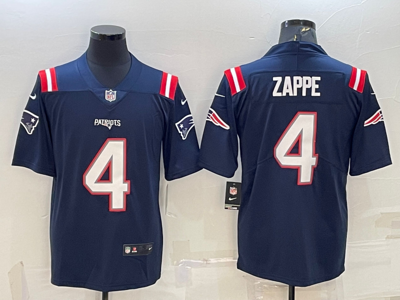 Men's New England Patriots Bailey Zappe #4 Navy Game Jerseys